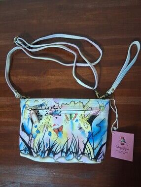 Magnifique Leather Handpainted Butterfly Floral Watercolor Crossbody Bag